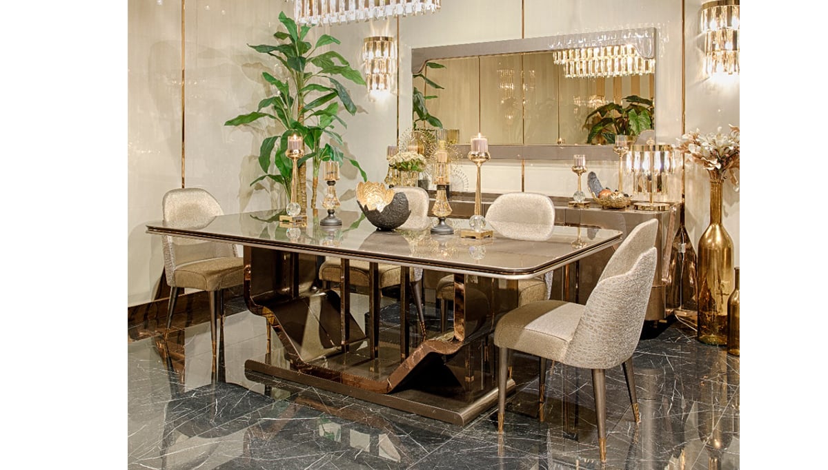Diamond Collection Modern Luxury Dining Table and Console