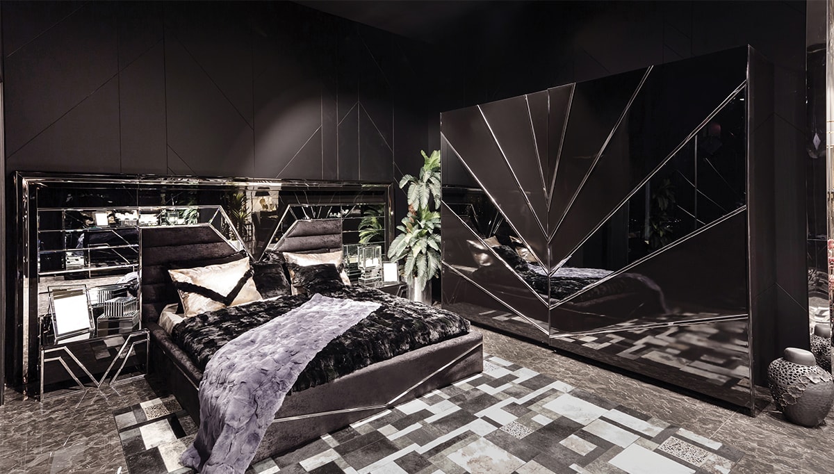 Glory Collection Metal Plated Luxury Bedroom Set, Bed, Wardrobe, Nightstand, Mirrored Dresser