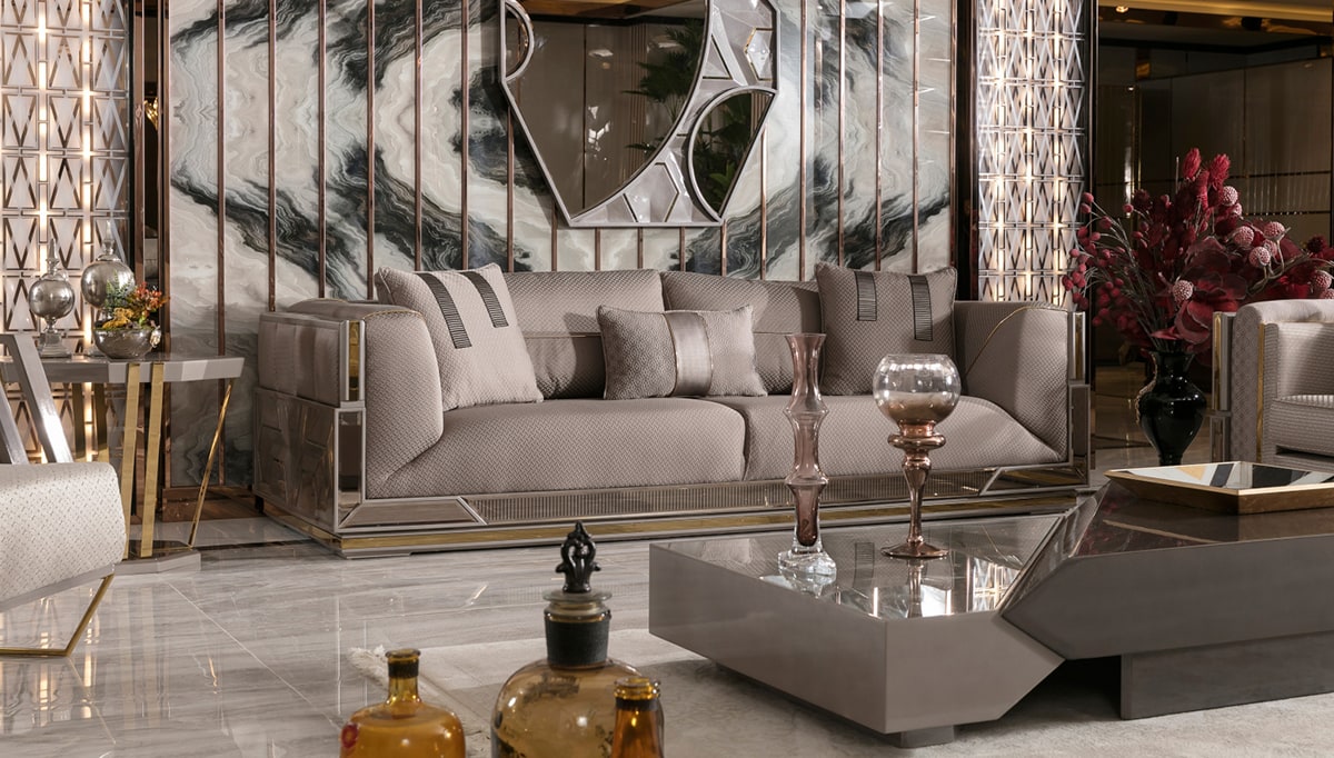 Gustora Collection Modern Luxury Living Room, Couch and Coffee Table