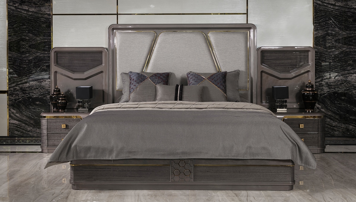 Ikonas Collection Luxury Modern Upholstered Bed and Nightstand