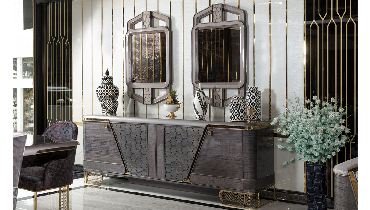 Ikonas Collection Modern Luxury High-end Design Double Door and Mirrored Console