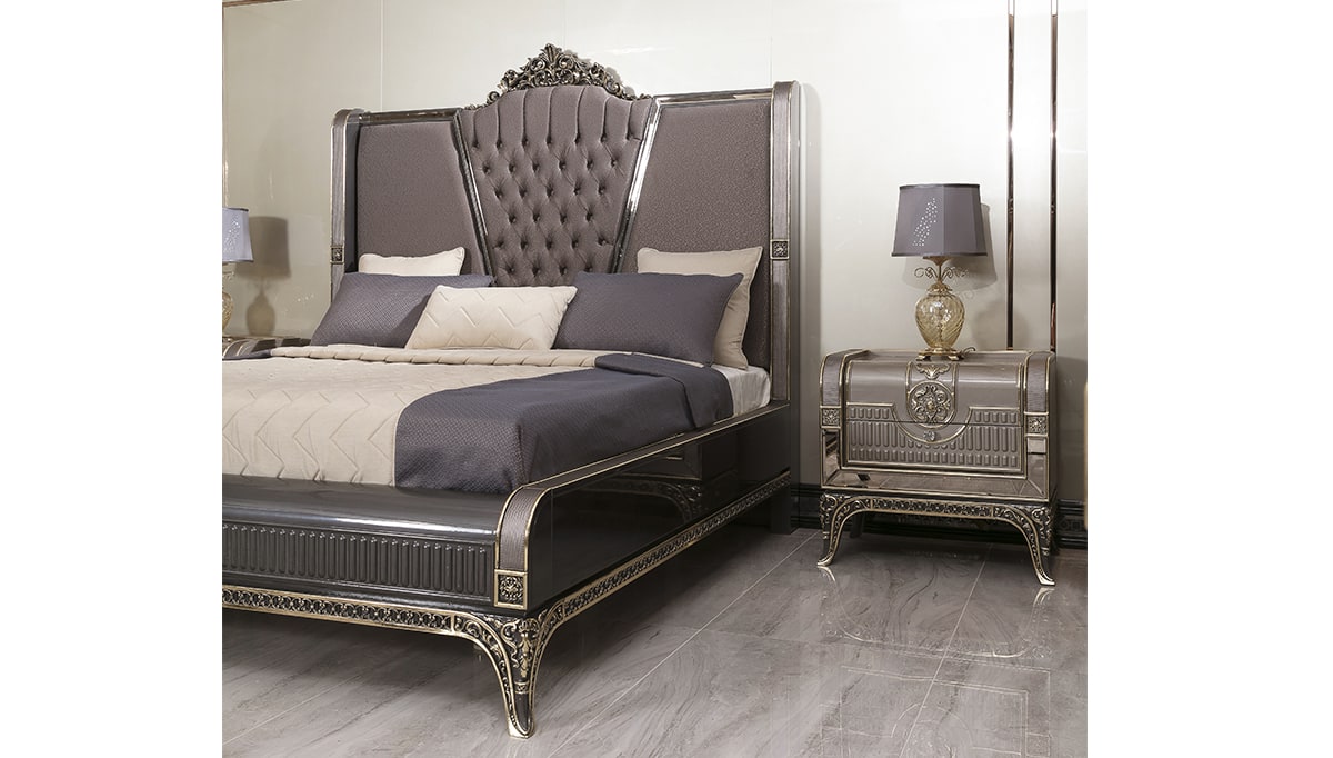 Rivena Collection Modern Luxury Upholstered Bed and Nightstand