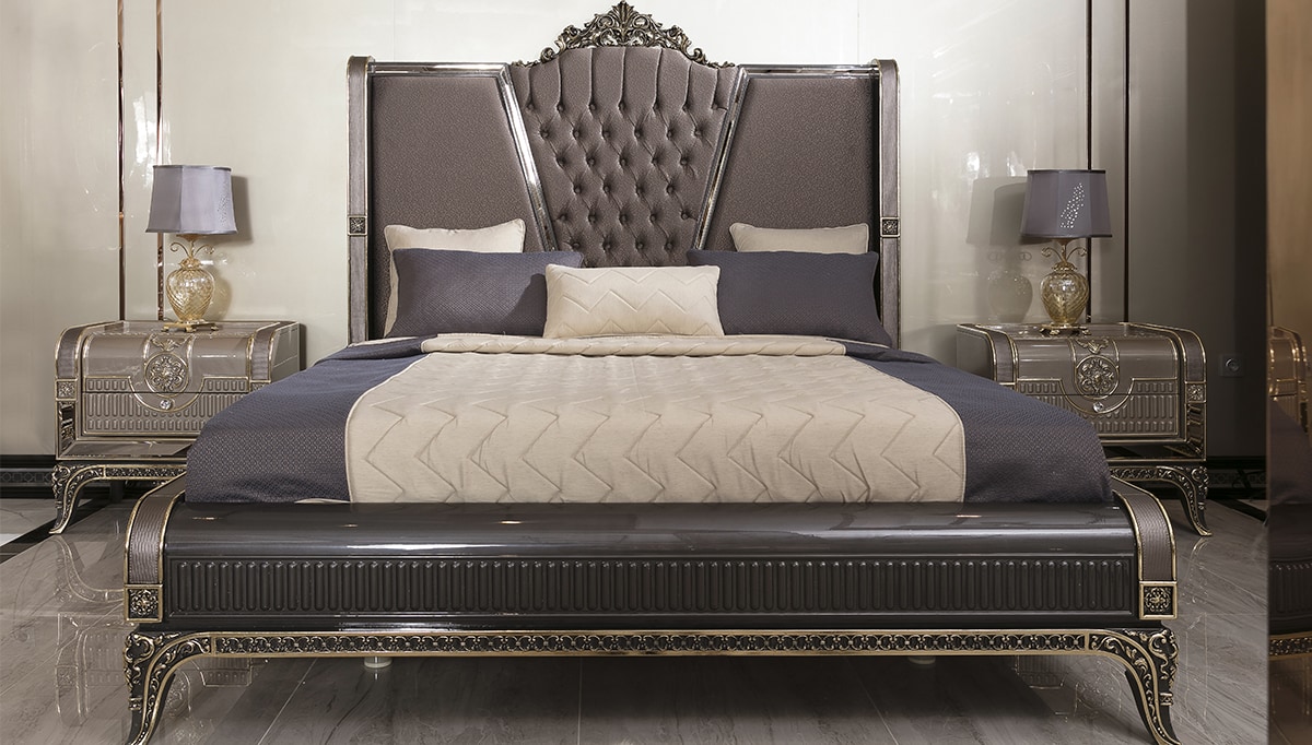 Rivena Collection Modern Luxury Upholstered Bed and Nightstands
