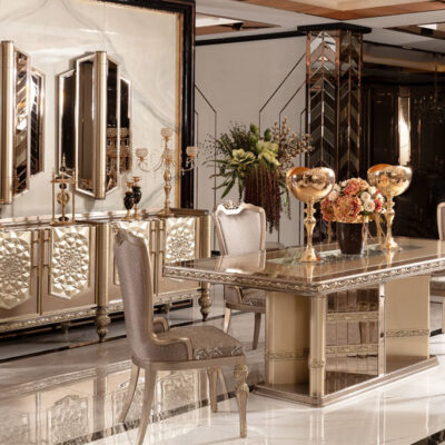 Suite Collection Luxury Dining Room, Dining Table, Chairs and Mirrored Console