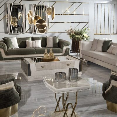 Tudora Collection Luxury Living Room, Sofa, Single Seat and Coffee Table