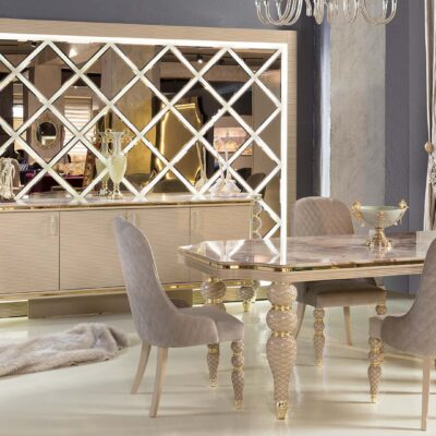 Avanos Collection Luxury Dining Room Dining Table Chairs and Mirrored Console