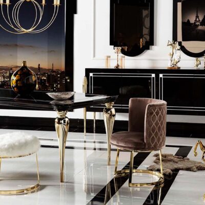 Black Pearl Collection Luxury Dining Room Dining Table Chair and Mirrored Console