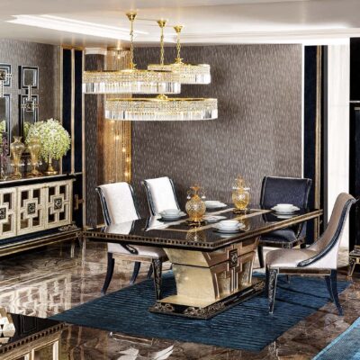 Dining Room Luxury Life Furniture, Gold Mirrored Dining Table Set
