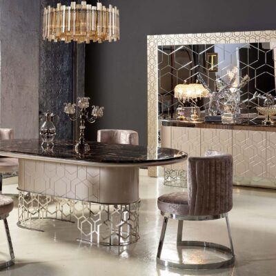 Castle Collection Luxury Dining Room Dining Table Chairs and Mirrored Console