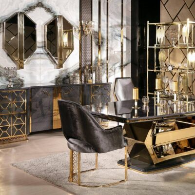 Cornelya Collection Luxury Dining Room Dining Table Chairs and Mirrored Console
