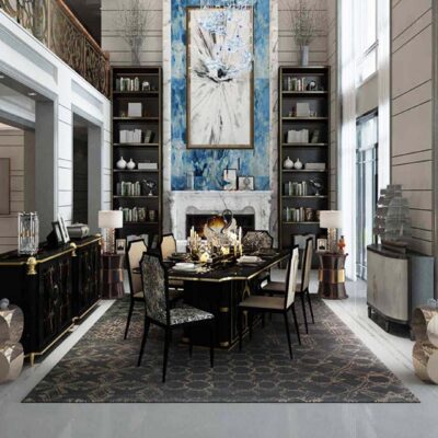 Dallas Collection Luxury Dining Room Dining Table Chairs and Mirrored Console