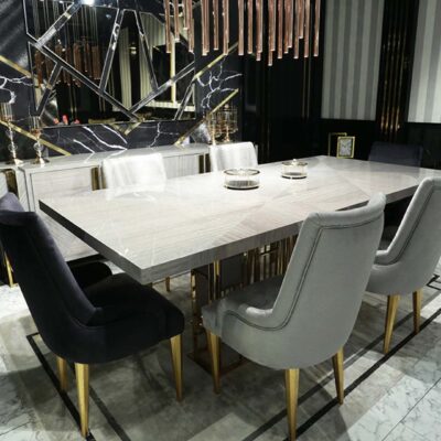 Edmonton Collection Luxury Dining Room Dining Table Chairs and Mirrored Console
