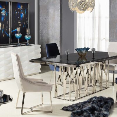Elmas Collection Luxury Dining Room Dining Table Chairs and Mirrored Console