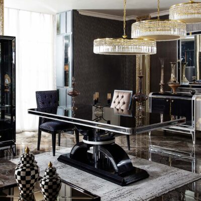 Florina Collection Luxury Dining Table Chairs Showcase and Mirrored Console