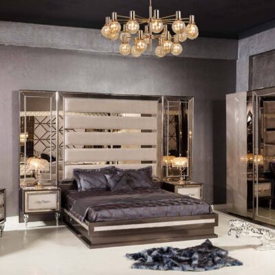 Lavanas Collection Luxury Bedroom Bed Wardrobe Mirrored Console and Nightstand