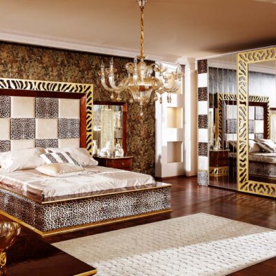 Leopard Collection Luxury Bedroom Bed Wardrobe and Nightstand