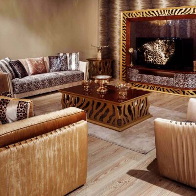 Leopard Collection Luxury Living Room Arm Sofa Armchair and Coffee Table