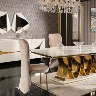 Luitton Collection Luxury Dining Room Dining Table Chairs and Mirrored Console