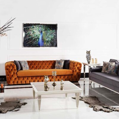 Mexa Collection Luxury Living Room Chesterfield Sofa Armchair and Coffee Table