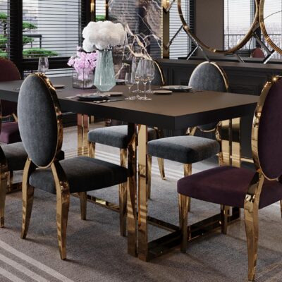 Mirella Collection Luxury Dining Room Dining Table Chairs and Mirrored Console
