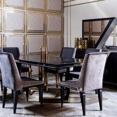 Pablona Collection Luxury Dining Room Dining Table Chairs and Mirrored Console