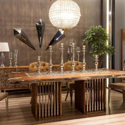 Pandera Collection Luxury Dining Table Chair Set and Console