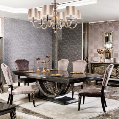 Patras Collection Luxury Dining Room Dining Table Chairs and Mirrored Console
