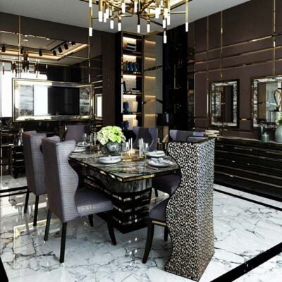 Sacramento Collection Luxury Dining Room Dining Table Chairs and Mirrored Console