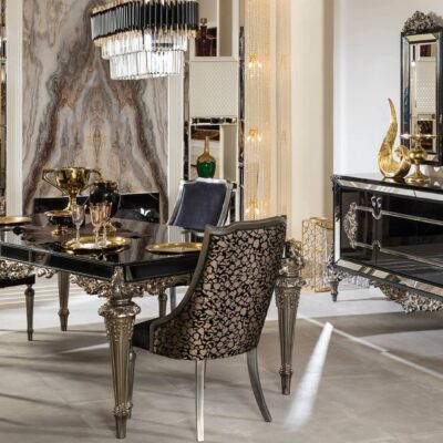 Sehsa Collection Luxury Dining Room Dining Table Chairs and Mirrored Console