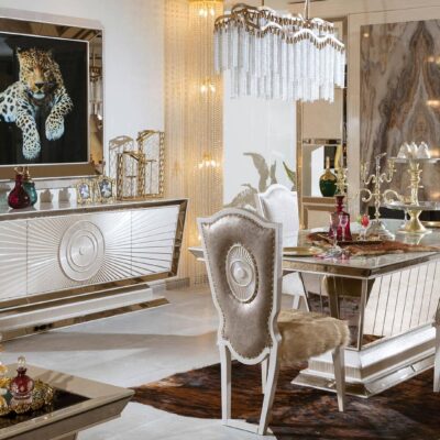 Sewena Collection Luxury Dining Room Dining Table Chairs and Mirrored Console