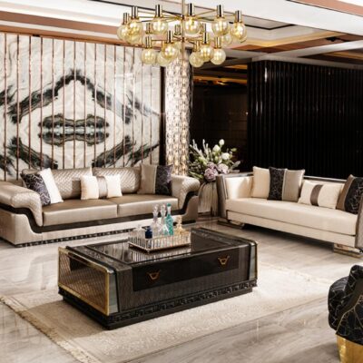 Tudo Metal Collection Luxury Living Room Arm Sofa Armchair and Coffee Table