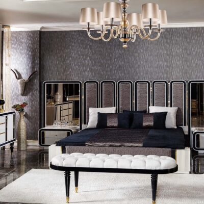 Varna Collection Luxury Bedroom Bed Wardrobe Bench and Nightstand Dresser