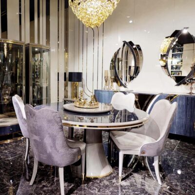 Violas Collection Luxury Dining Table Chairs Showcase and Mirrored Console