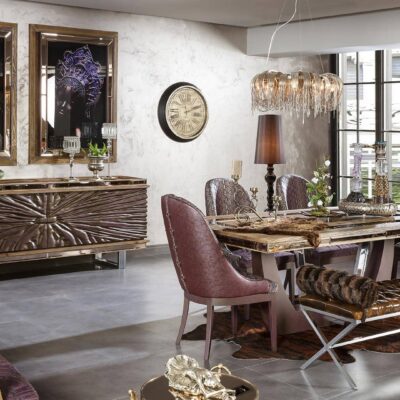 Votera Collection Luxury Dining Room Dining Table Chairs and Mirrored Console