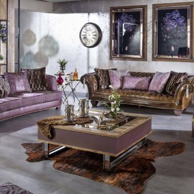 Votera Metal Collection Luxury Living Room Arm Sofa Armchair and Coffee Table