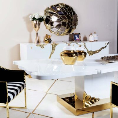 Zifi White Collection Luxury Dining Table and Chair